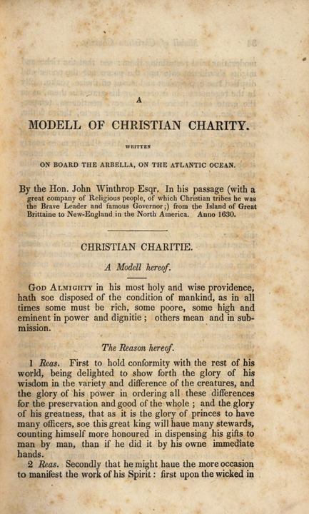 A Modell of Christian Charity, 1838 printing by the Massachusetts Historical Society (A Model of Christian Charity)