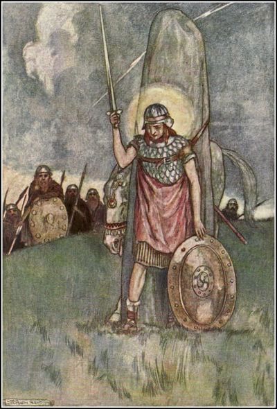 Cuchulainn's death, illustration by Stephen Reid 1904 (Cú Chulainn)
