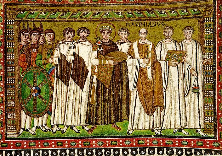 Justinian I, detail of the mosaic in San Vitale, Ravenna (c. 547).