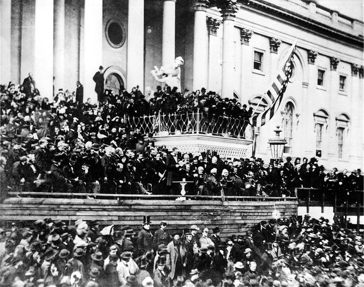 Abraham Lincoln giving his second Inaugural Address (4 March 1865) (Second Inaugural Address)