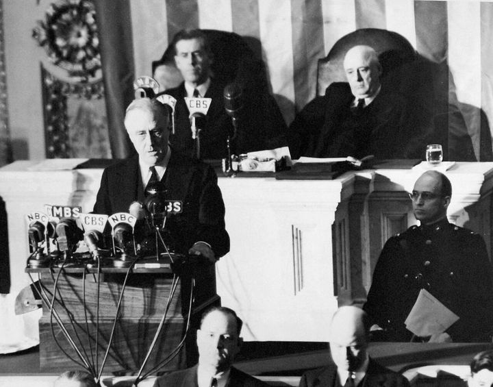 Fdr delivers speech (Pearl Harbor Address ("A Date Which Will Live in Infamy"))