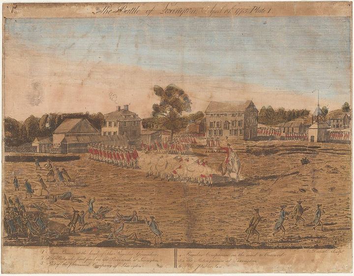 Battle of Lexington, by Ralph Earl and Amos Doolittle, 1775, from the New York Public Library - 510d47d9-7e71-a3d9-e040-e00a18064a99 (Sam the Minuteman)