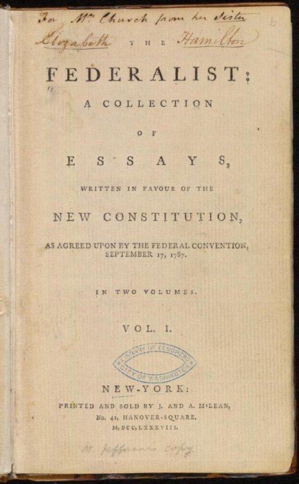 The Federalist (1st ed, 1788, vol I, title page) - 02 (The Federalist Papers)