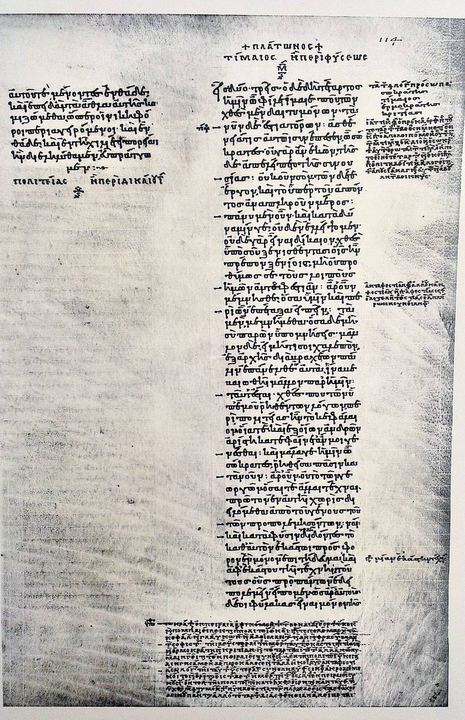 Timaios beginning. Codex Parisinus graecus 1807 (Timaeus)