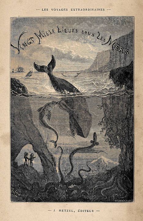 Houghton FC8 V5946 869ve - Verne, frontispiece (Twenty Thousand Leagues Under the Sea)