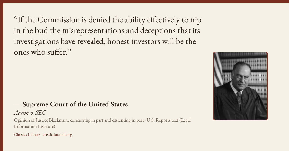 Quote card: If the Commission is denied the ability effectively to nip in the bud the misrep
