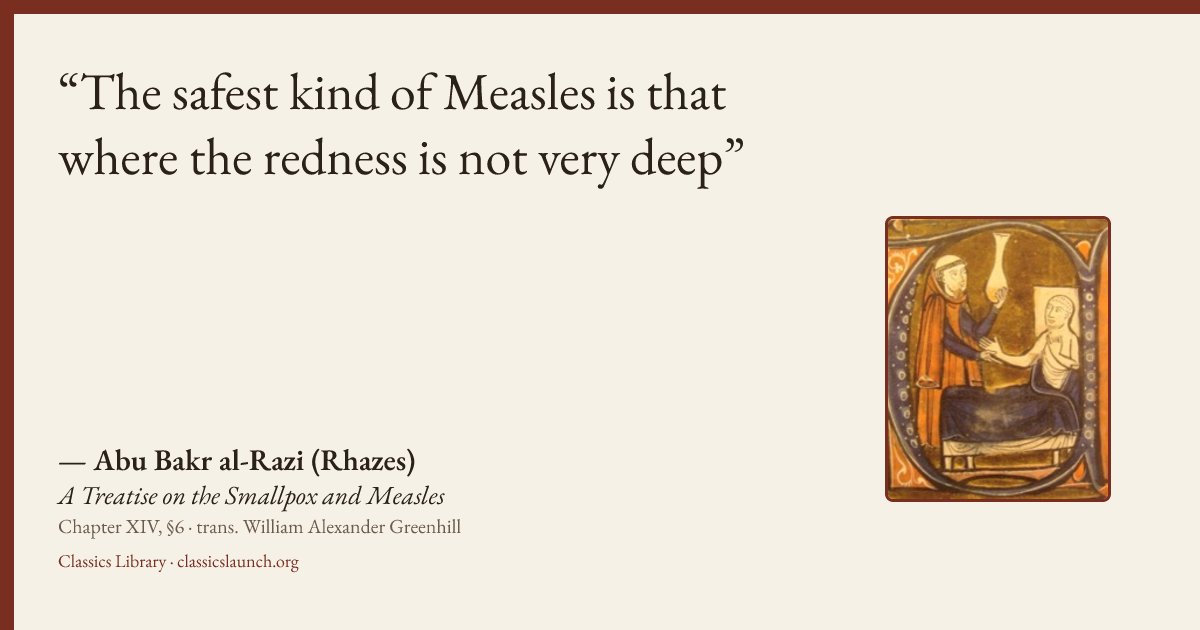 Quote card: The safest kind of Measles is that where the redness is not very deep