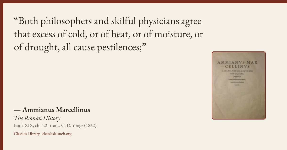 Quote card: Both philosophers and skilful physicians agree that excess of cold, or of heat,