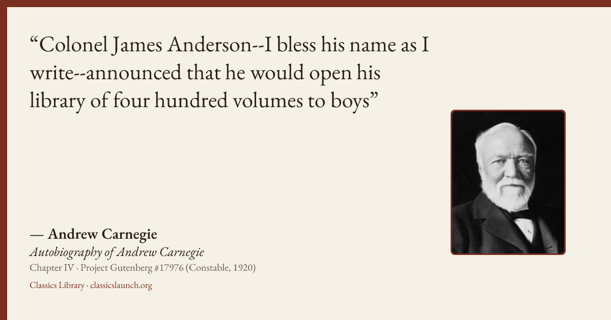 Quote card: Colonel James Anderson--I bless his name as I write--announced that he would ope
