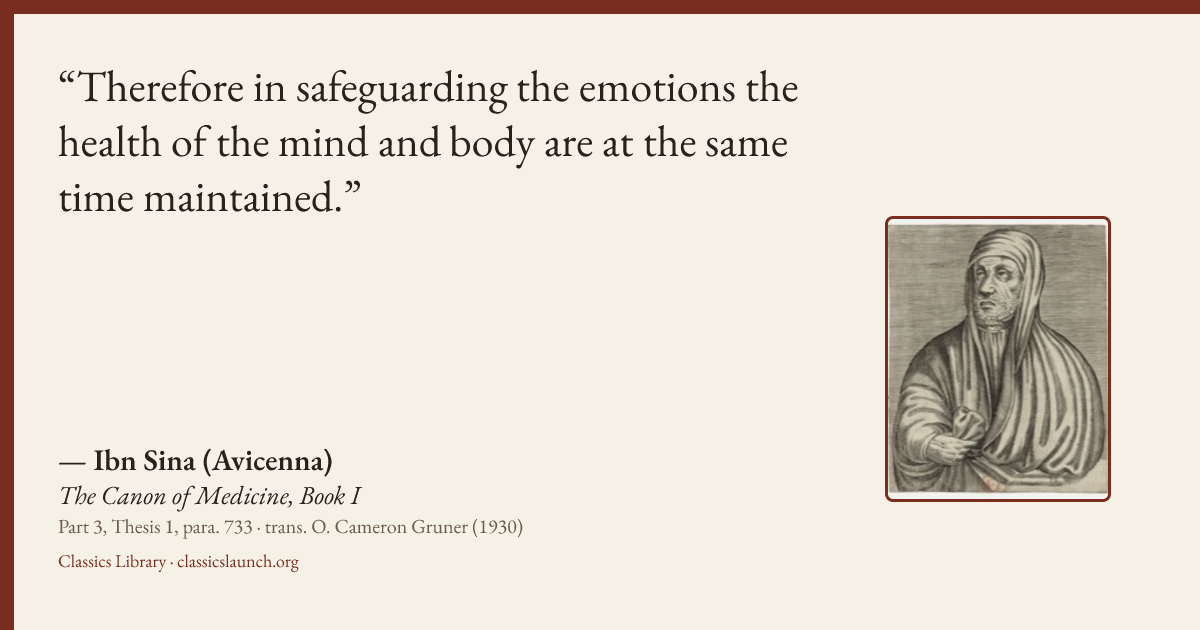 Quote card: Therefore in safeguarding the emotions the health of the mind and body are at th