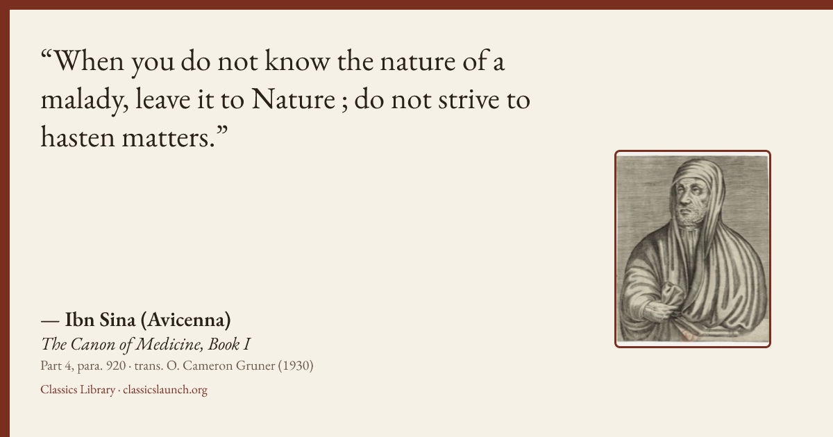 Quote card: When you do not know the nature of a malady, leave it to Nature ; do not strive