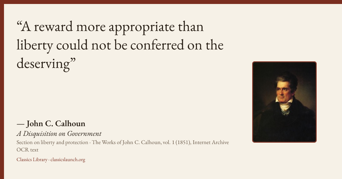 Quote card: A reward more appropriate than liberty could not be conferred on the deserving