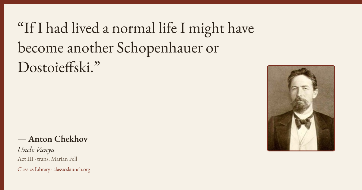 Quote card: If I had lived a normal life I might have become another Schopenhauer or Dostoie