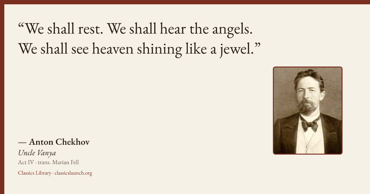 Quote card: We shall rest. We shall hear the angels. We shall see heaven shining like a jewe