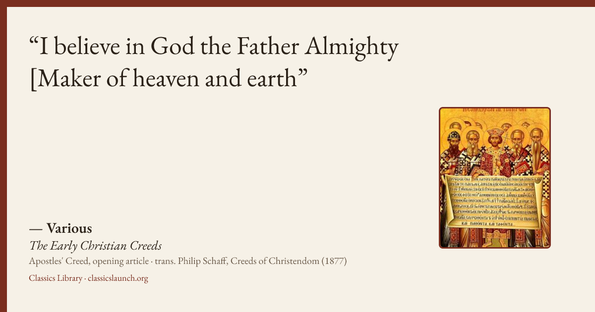 Quote card: I believe in God the Father Almighty [Maker of heaven and earth