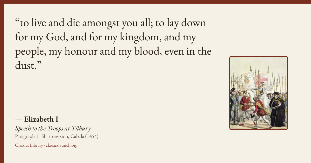 Quote card: to live and die amongst you all; to lay down for my God, and for my kingdom, and