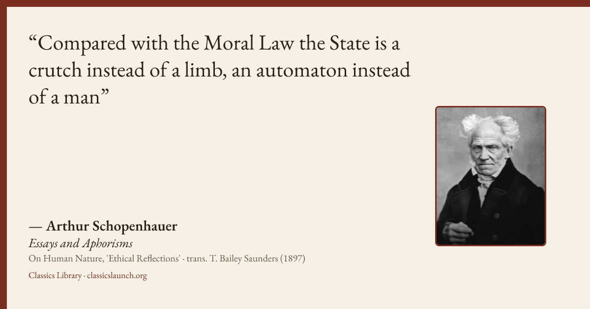 Quote card: Compared with the Moral Law the State is a crutch instead of a limb, an automato