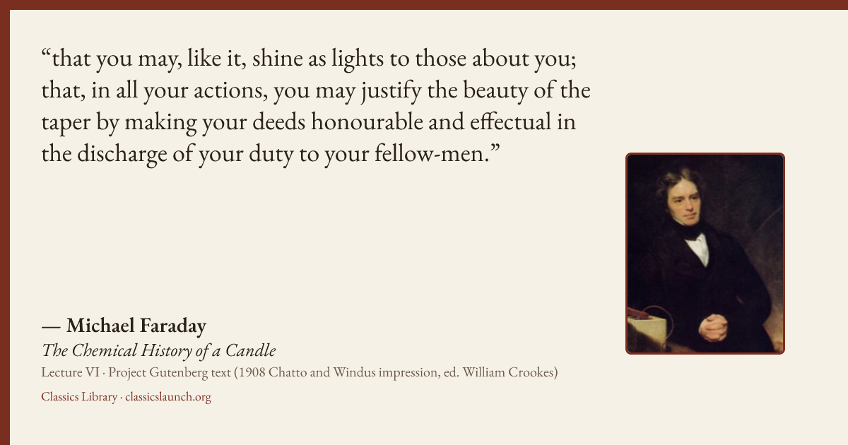 Quote card: that you may, like it, shine as lights to those about you; that, in all your act
