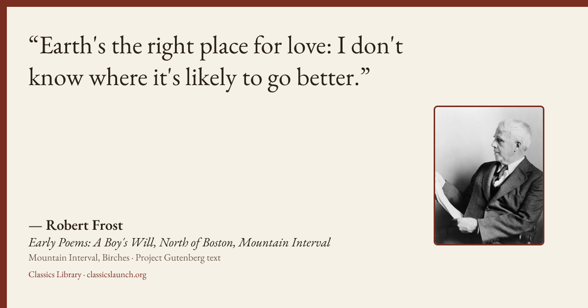 Quote card: Earth's the right place for love: I don't know where it's likely to go better.