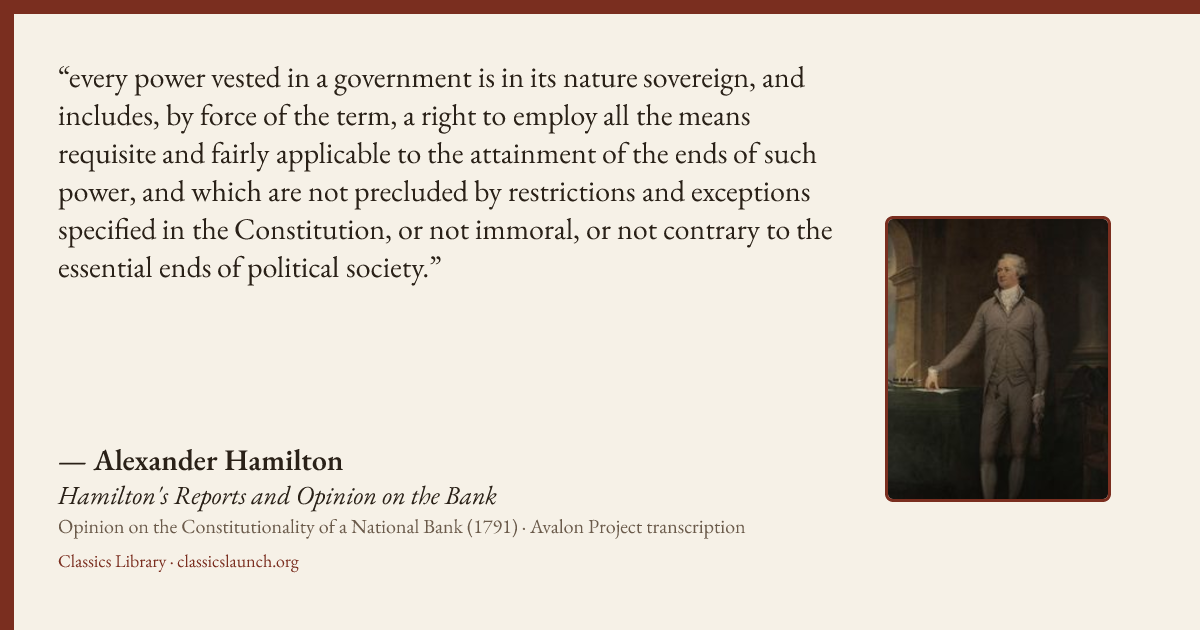 Quote card: every power vested in a government is in its nature sovereign, and includes, by