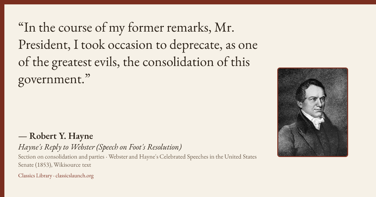 Quote card: In the course of my former remarks, Mr. President, I took occasion to deprecate,