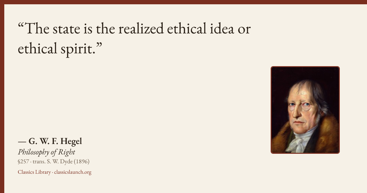 Quote card: The state is the realized ethical idea or ethical spirit.