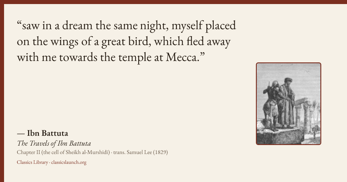 Quote card: saw in a dream the same night, myself placed on the wings of a great bird, which
