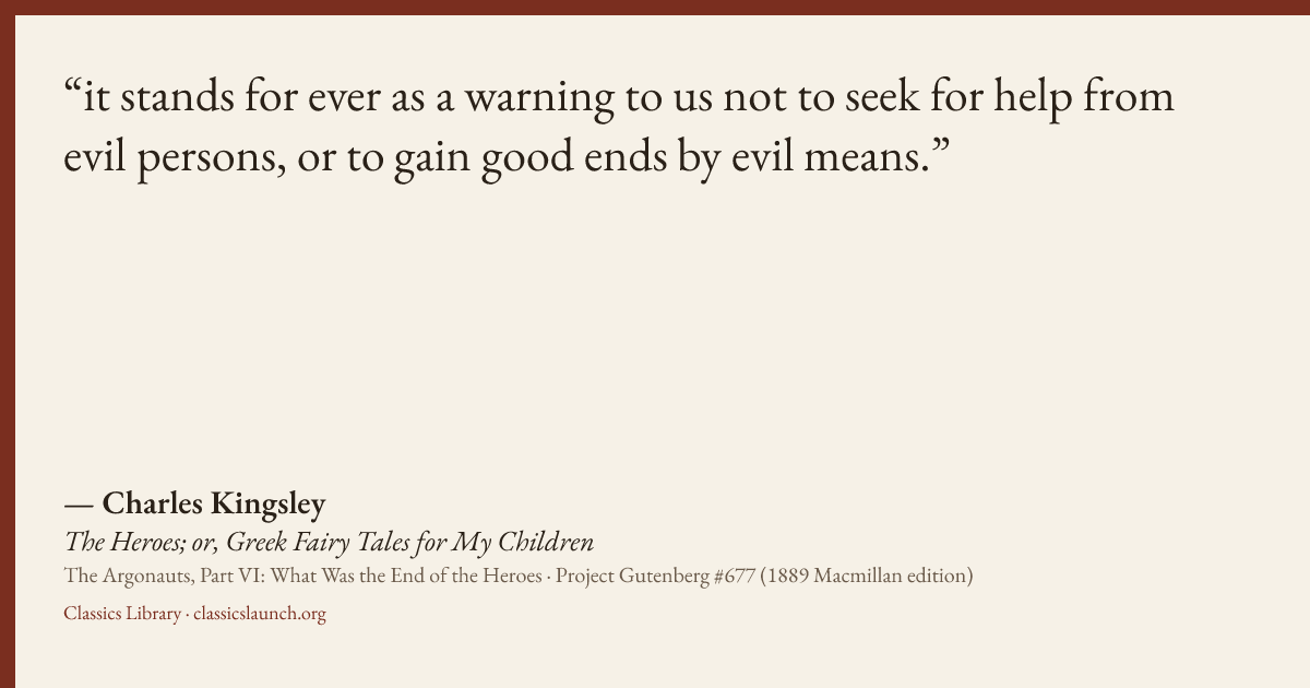 Quote card: it stands for ever as a warning to us not to seek for help from evil persons, or