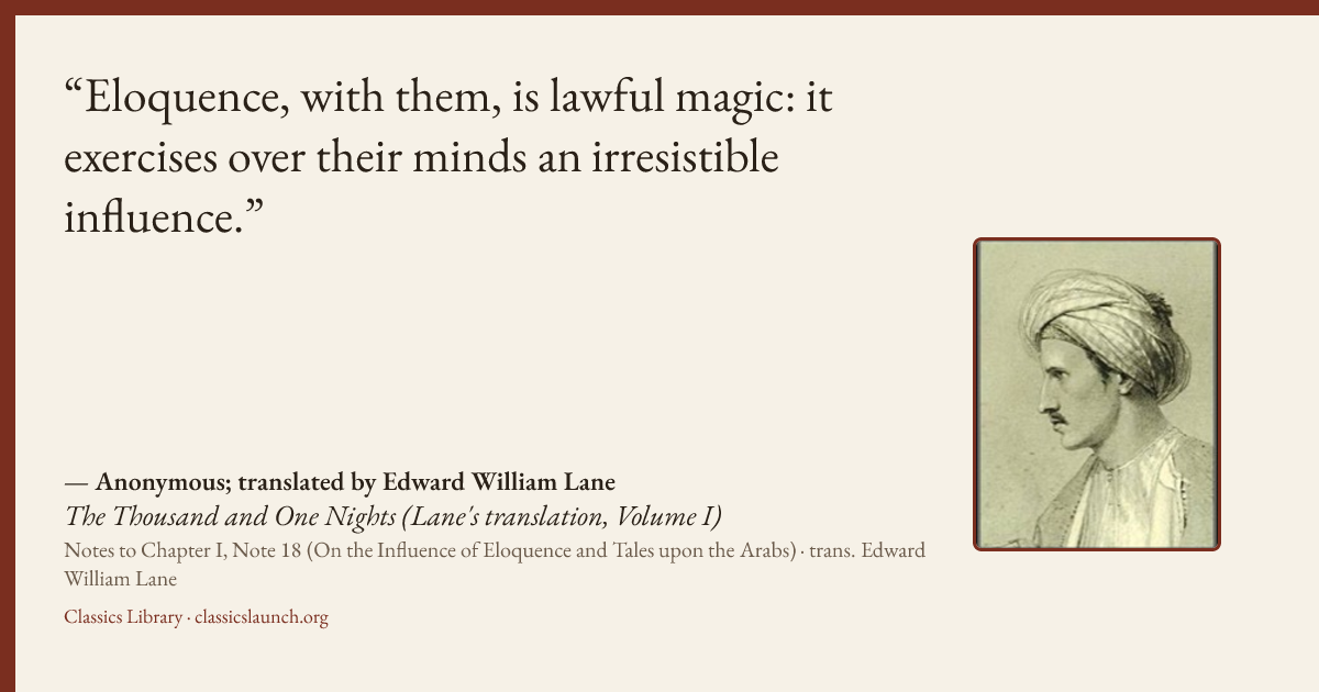 Quote card: Eloquence, with them, is lawful magic: it exercises over their minds an irresist