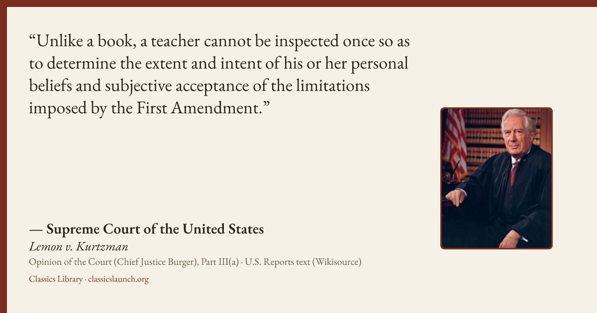 Quote card: Unlike a book, a teacher cannot be inspected once so as to determine the extent