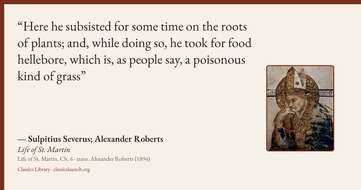 Quote card: Here he subsisted for some time on the roots of plants; and, while doing so, he