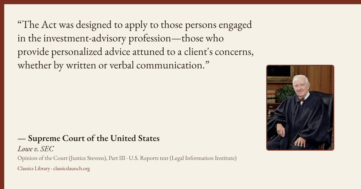 Quote card: The Act was designed to apply to those persons engaged in the investment-advisor