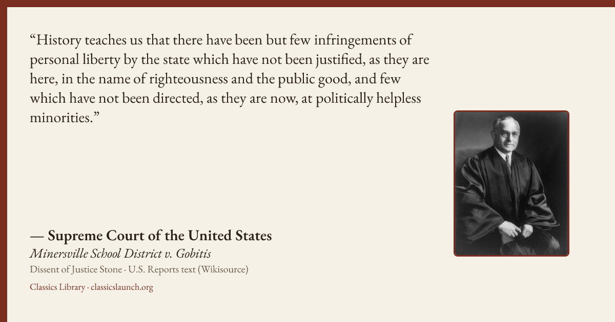 Quote card: History teaches us that there have been but few infringements of personal libert