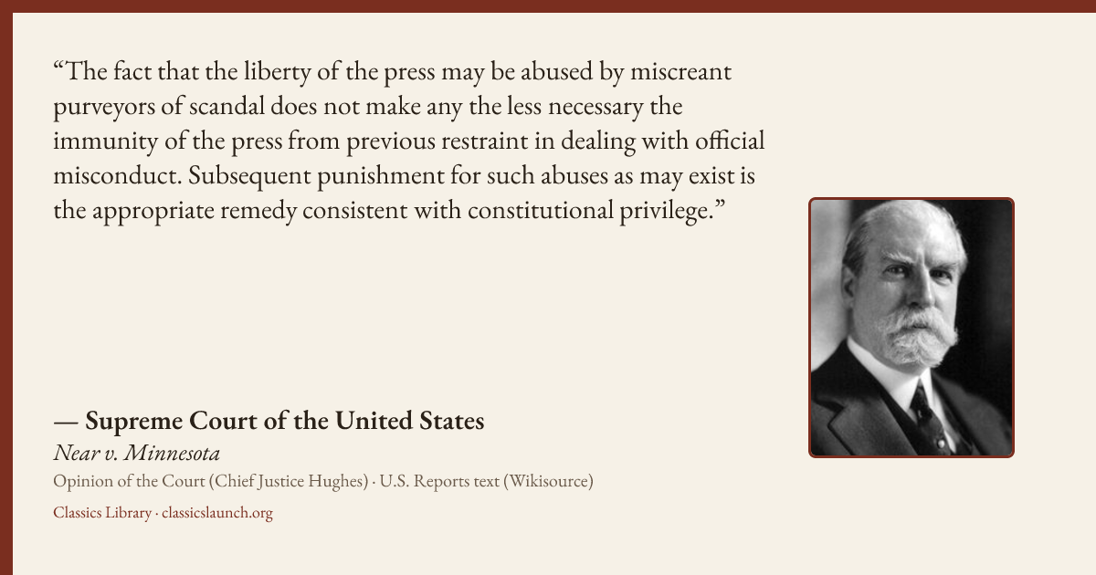 Quote card: The fact that the liberty of the press may be abused by miscreant purveyors of s