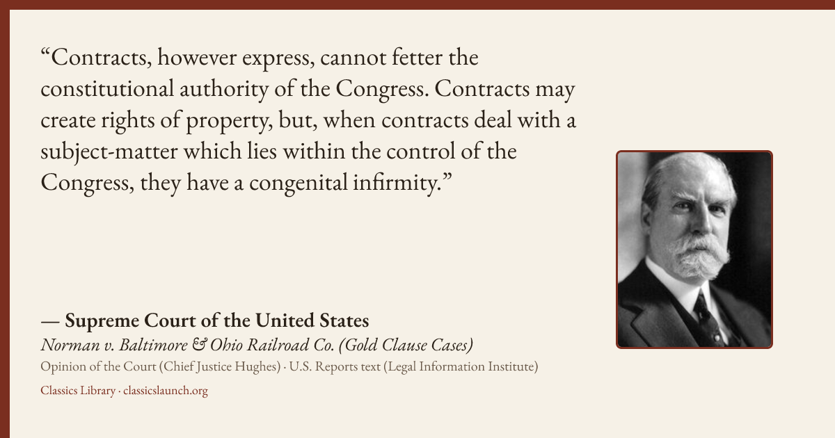 Quote card: Contracts, however express, cannot fetter the constitutional authority of the Co