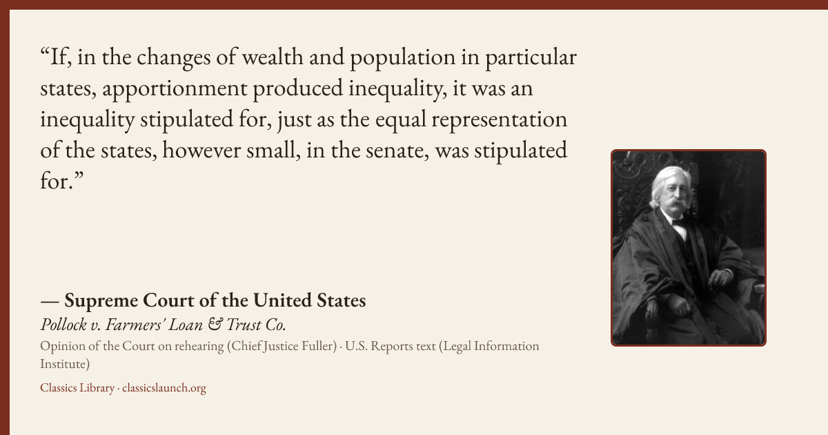 Quote card: If, in the changes of wealth and population in particular states, apportionment