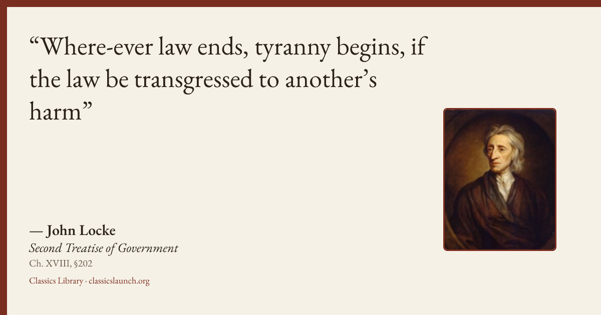 Quote card: Where-ever law ends, tyranny begins, if the law be transgressed to another’s har