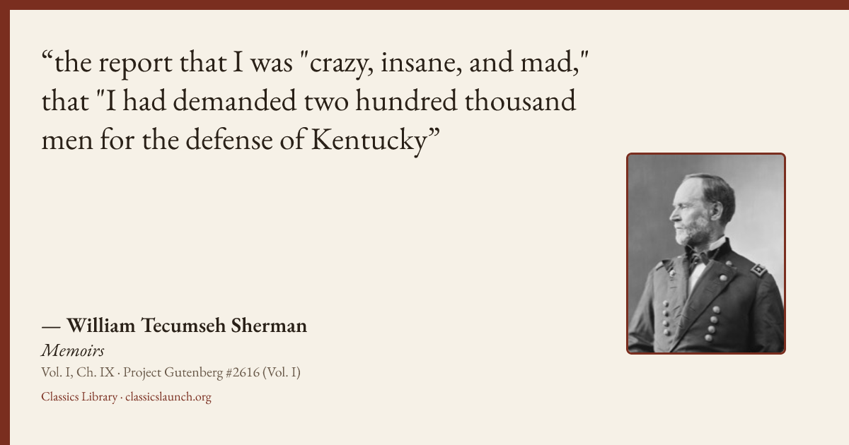 Quote card: the report that I was "crazy, insane, and mad," that "I had demanded two hundred