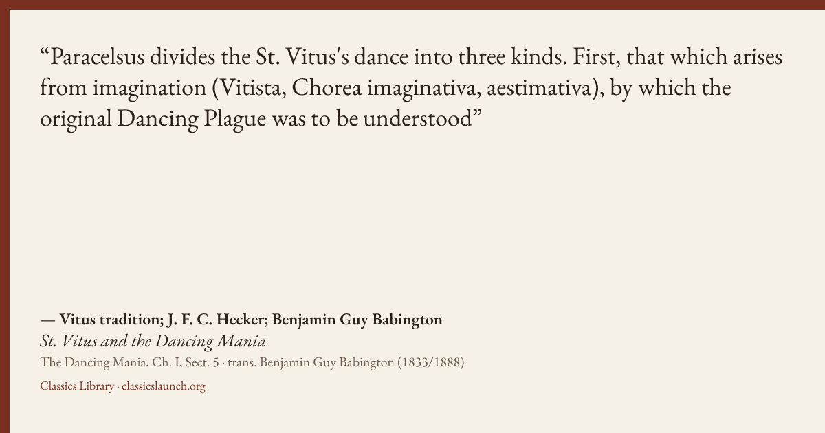 Quote card: Paracelsus divides the St. Vitus's dance into three kinds. First, that which ari