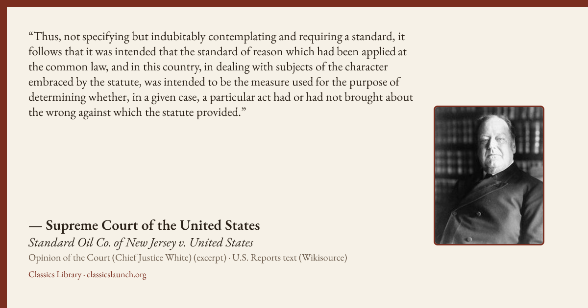 Quote card: Thus, not specifying but indubitably contemplating and requiring a standard, it