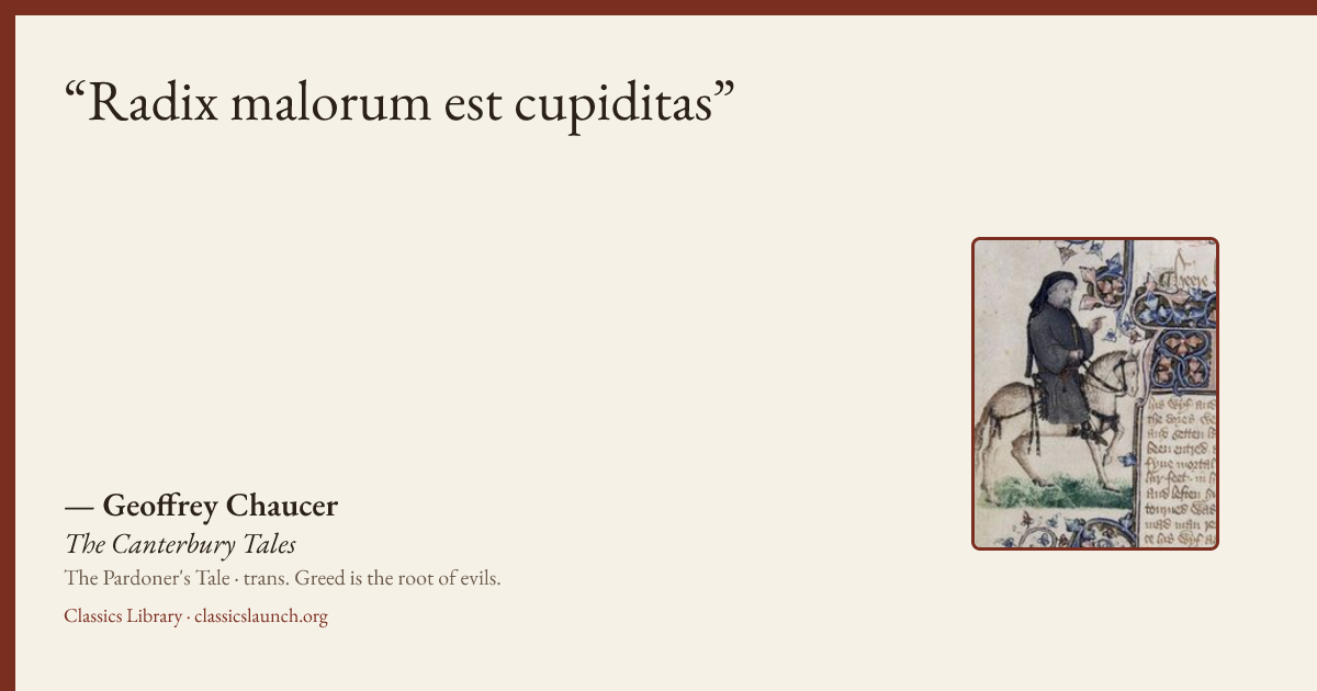 Quote card: Radix malorum est cupiditas