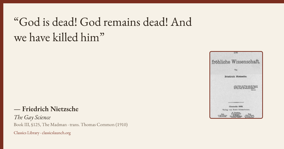 Quote card: God is dead! God remains dead! And we have killed him