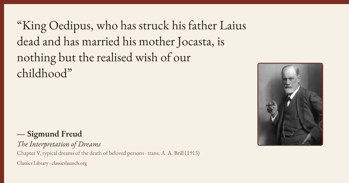 Quote card: King Oedipus, who has struck his father Laius dead and has married his mother Jo