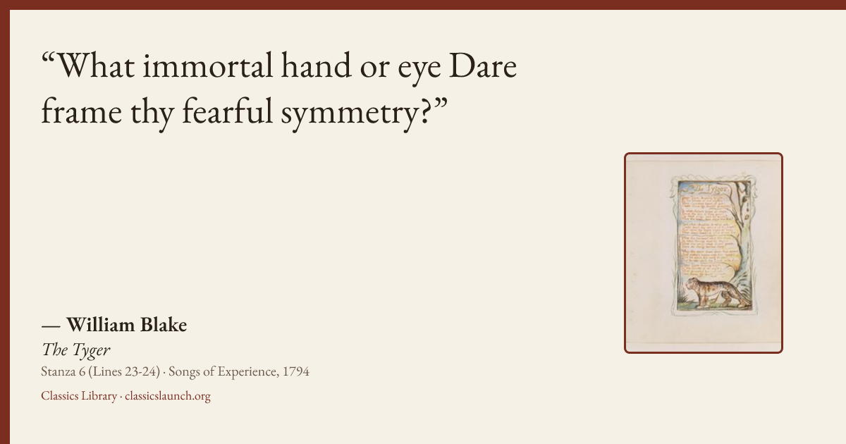 Quote card: What immortal hand or eye Dare frame thy fearful symmetry?