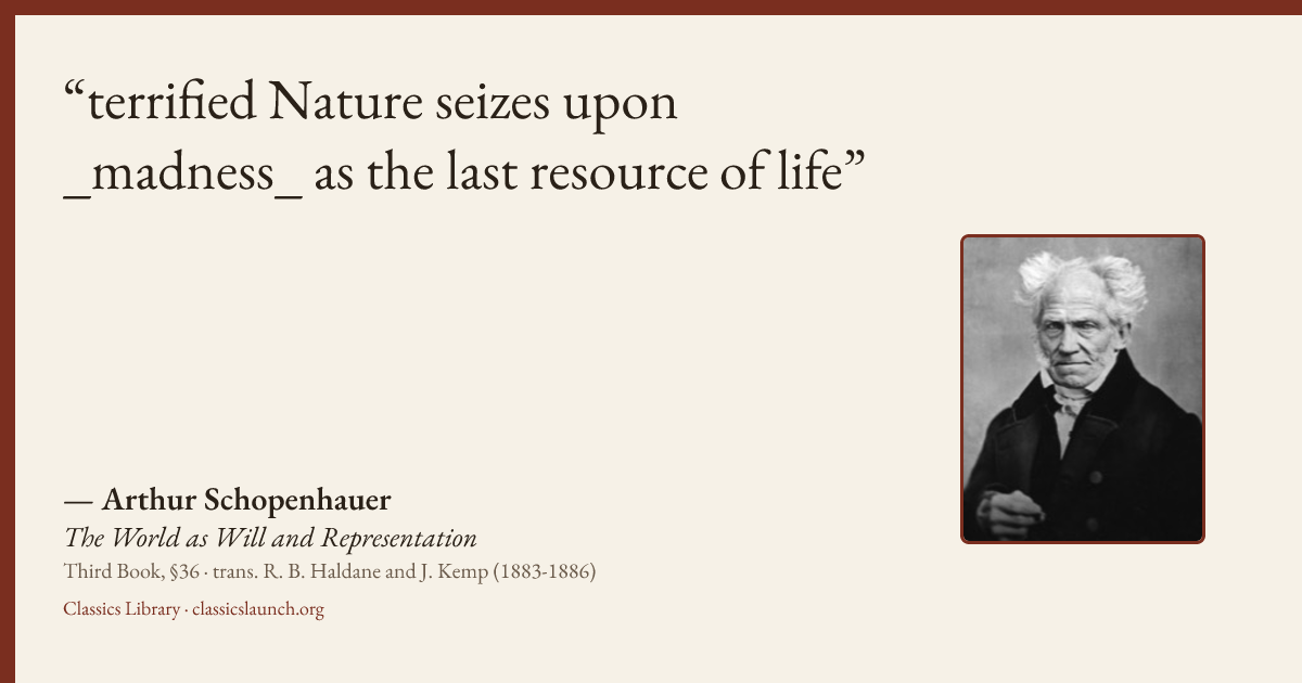 Quote card: terrified Nature seizes upon _madness_ as the last resource of life