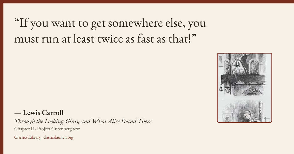 Quote card: If you want to get somewhere else, you must run at least twice as fast as that!