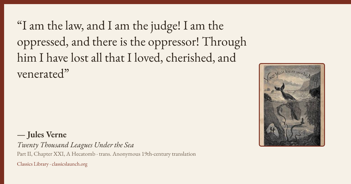 Quote card: I am the law, and I am the judge! I am the oppressed, and there is the oppressor