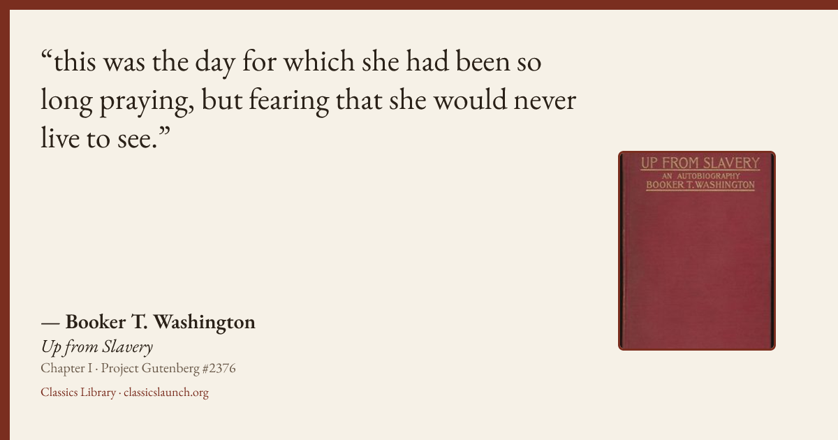 Quote card: this was the day for which she had been so long praying, but fearing that she wo