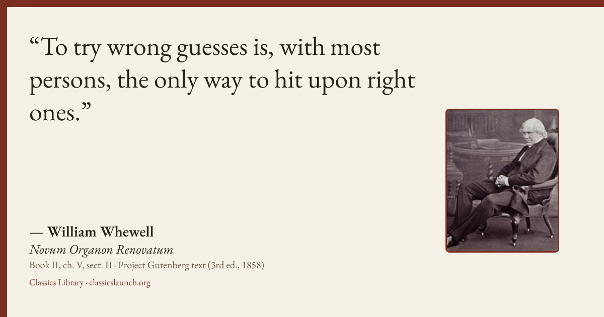 Quote card: To try wrong guesses is, with most persons, the only way to hit upon right ones.
