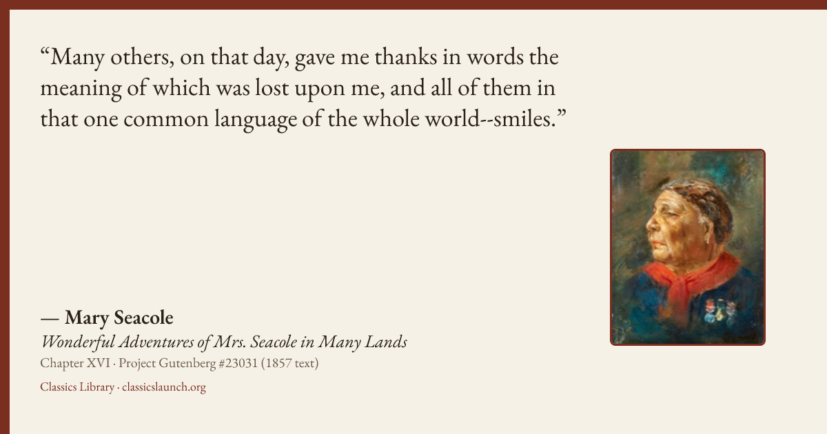 Quote card: Many others, on that day, gave me thanks in words the meaning of which was lost